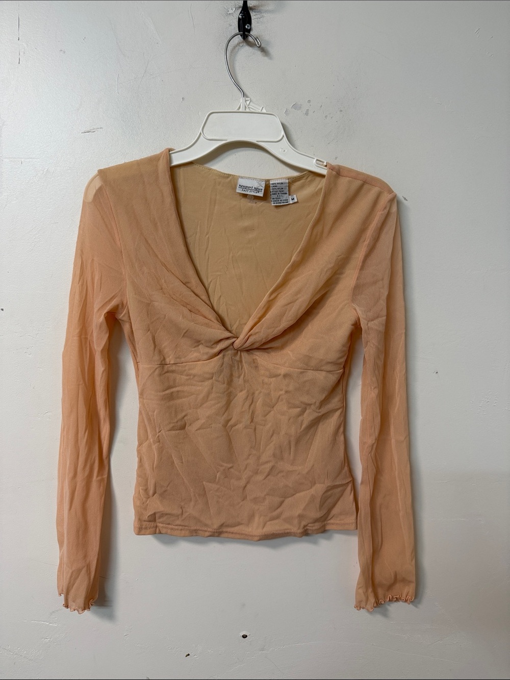 Newport News Peach Sheer Twist-Front Long Sleeve Top